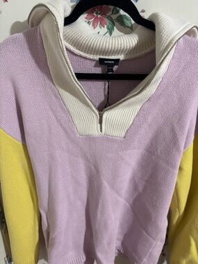 Express Lavender and Yellow Half-Zip Turtleneck Sweater